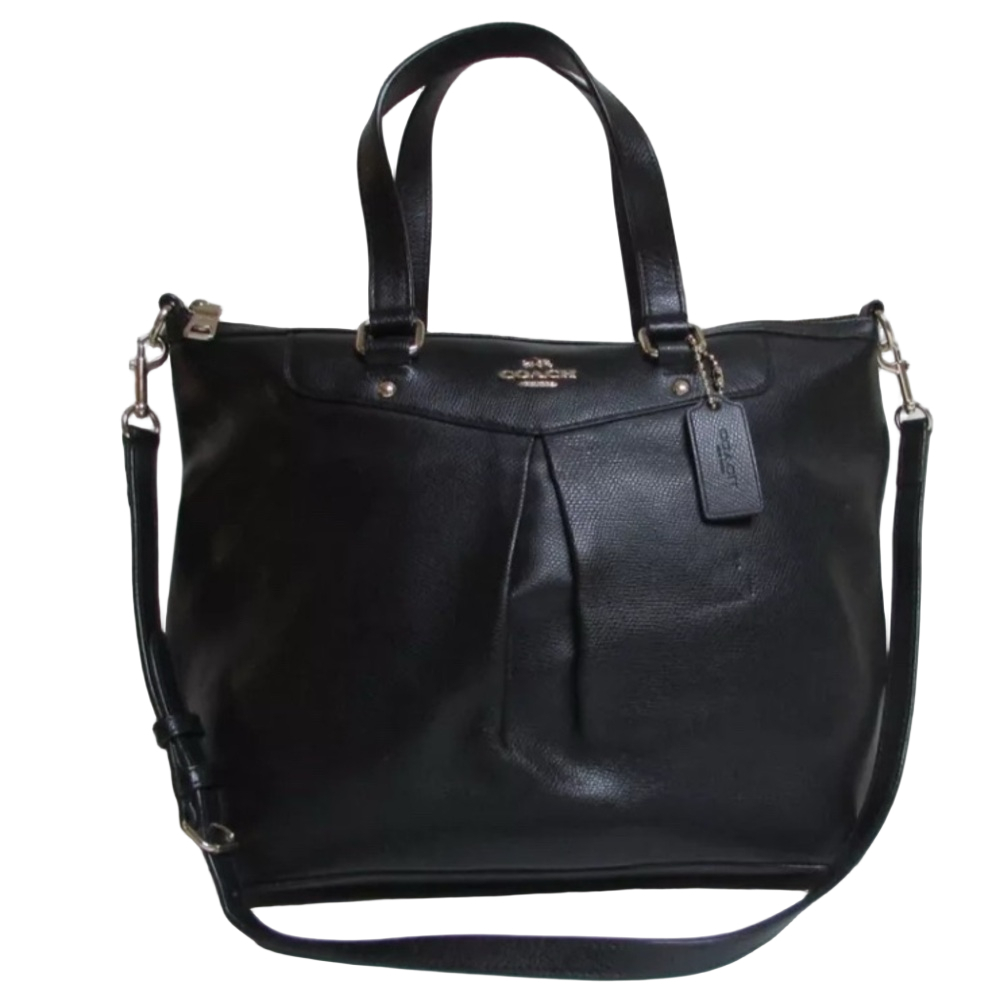 Coach Pleated Leather Tote Navy Blue - Picture 11 of 12